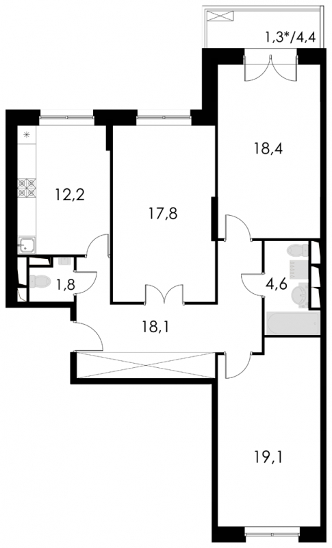 3-комнатная квартира с отделкой в ЖК Новин на 9 этаже в 5 секции. Сдача в 1 кв. 2024 г.