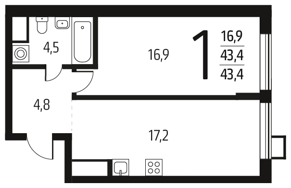3-комнатная квартира в ЖК Новый Зеленоград на 2 этаже в 1 секции. Сдача в 4 кв. 2021 г.