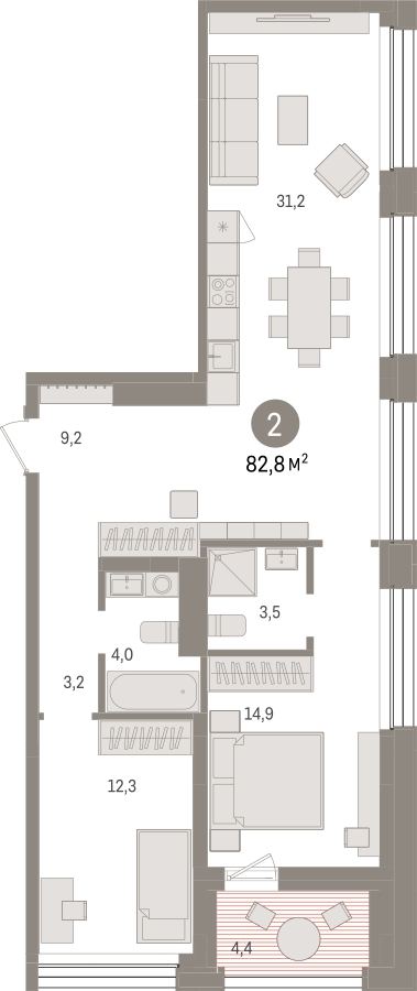 2-комнатная квартира в ЖК город-парк Переделкино Ближнее на 6 этаже в 5 секции. Сдача в 1 кв. 2025 г.