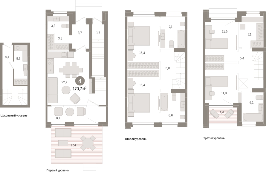 4-комнатная квартира с отделкой в ЖК Новин на 6 этаже в 5 секции. Сдача в 2 кв. 2024 г.