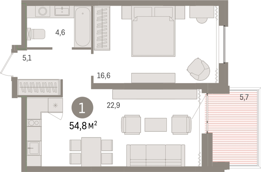 1-комнатная квартира в ЖК Ривер парк на 5 этаже в 2 секции. Дом сдан.