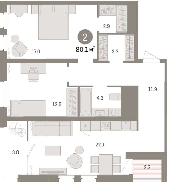 1-комнатная квартира в ЖК город-парк Переделкино Ближнее на 7 этаже в 5 секции. Сдача в 1 кв. 2025 г.