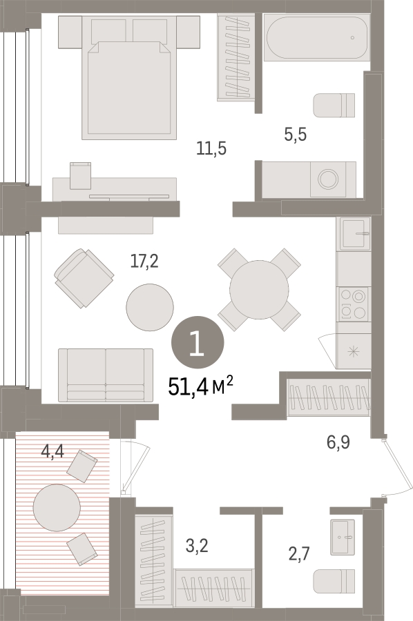 1-комнатная квартира в ЖК Новин на 4 этаже в 1 секции. Сдача в 1 кв. 2024 г.