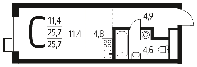 1-комнатная квартира (Студия) с отделкой в ЖК Новые Ватутинки. Центральный на 11 этаже в 1 секции. Сдача в 1 кв. 2024 г.