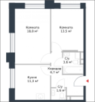 2-комнатная квартира в ЖК Город Счастья на 7 этаже в 1 секции. Сдача в 2 кв. 2019 г.