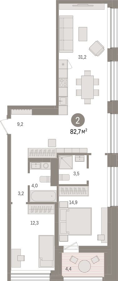 2-комнатная квартира в ЖК Город Счастья на 17 этаже в 6 секции. Сдача в 2 кв. 2019 г.
