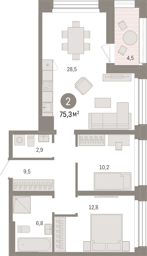 2-комнатная квартира с отделкой в ЖК Европейский квартал на 2 этаже в 2 секции. Сдача в 4 кв. 2025 г.