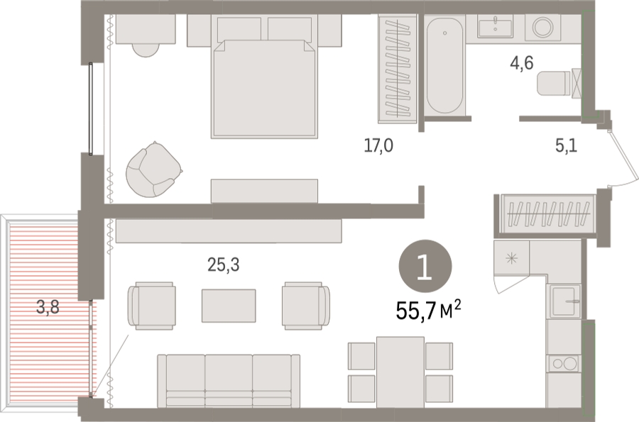 2-комнатная квартира с отделкой в ЖК Европейский квартал на 3 этаже в 8 секции. Сдача в 4 кв. 2025 г.