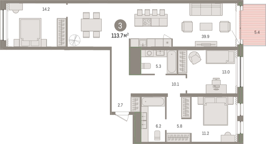 3-комнатная квартира с отделкой в ЖК Европейский квартал на 5 этаже в 8 секции. Сдача в 4 кв. 2025 г.