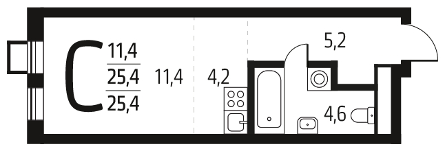 1-комнатная квартира (Студия) с отделкой в ЖК Новые Ватутинки. Центральный на 7 этаже в 1 секции. Сдача в 1 кв. 2024 г.