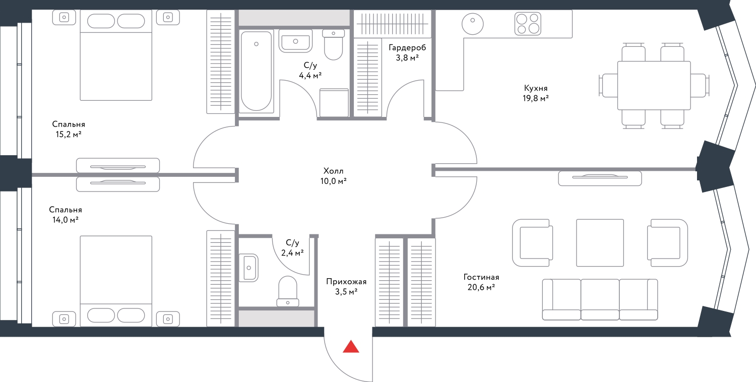 3-комнатная квартира с отделкой в ЖК Европейский квартал на 7 этаже в 7 секции. Сдача в 4 кв. 2025 г.