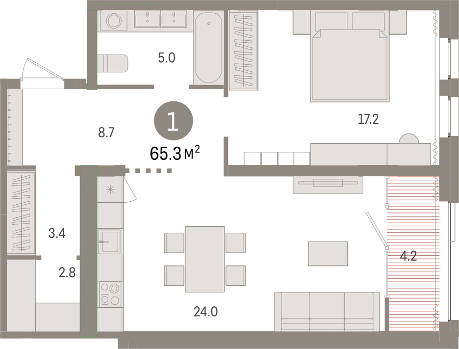 2-комнатная квартира с отделкой в ЖК Европейский квартал на 1 этаже в 6 секции. Сдача в 4 кв. 2025 г.
