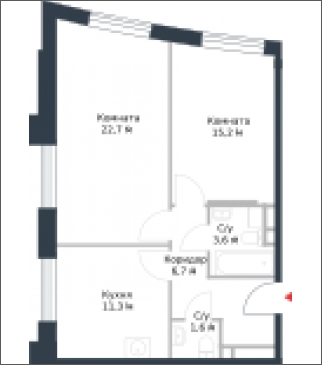 1-комнатная квартира в ЖК Кварталы 21/19 на 15 этаже в 1 секции. Сдача в 4 кв. 2021 г.