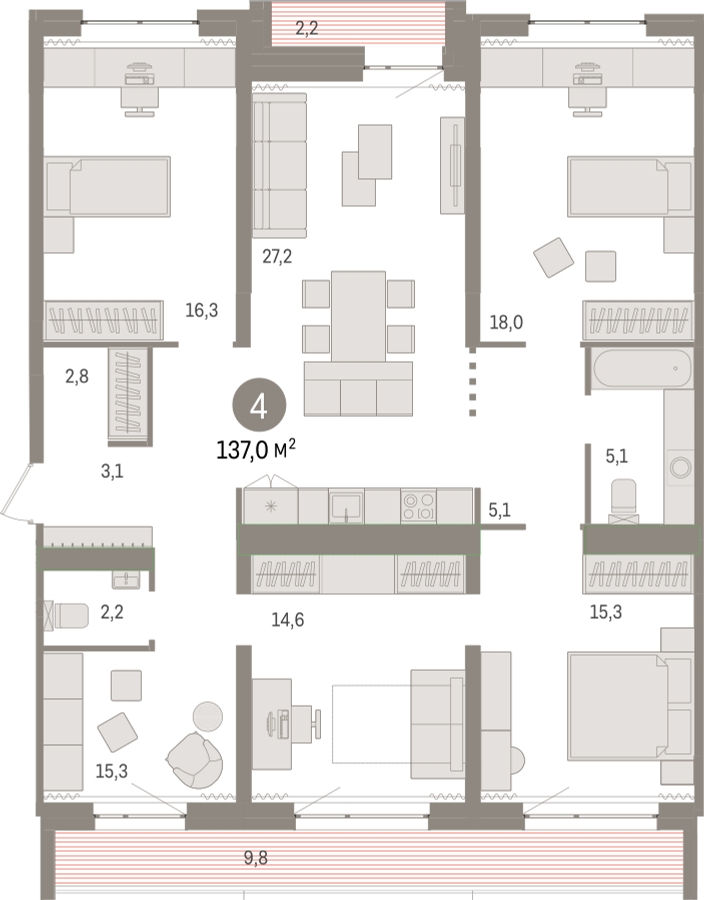 1-комнатная квартира с отделкой в ЖК Кленовые Аллеи на 13 этаже в 1 секции. Сдача в 2 кв. 2022 г.