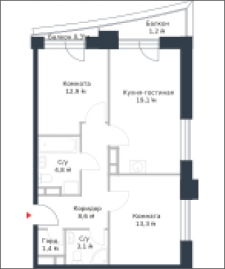 2-комнатная квартира в ЖК Котельнические высотки на 5 этаже в 1 секции. Сдача в 1 кв. 2019 г.