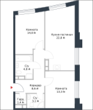 2-комнатная квартира в ЖК Котельнические высотки на 4 этаже в 2 секции. Сдача в 1 кв. 2019 г.