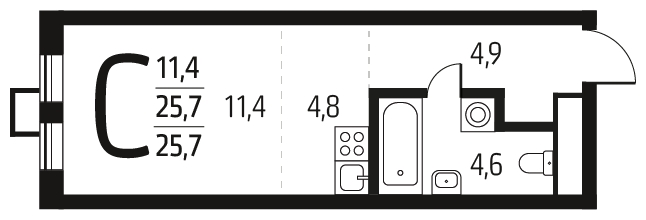 1-комнатная квартира (Студия) с отделкой в ЖК Новые Ватутинки. Центральный на 12 этаже в 4 секции. Сдача в 1 кв. 2024 г.