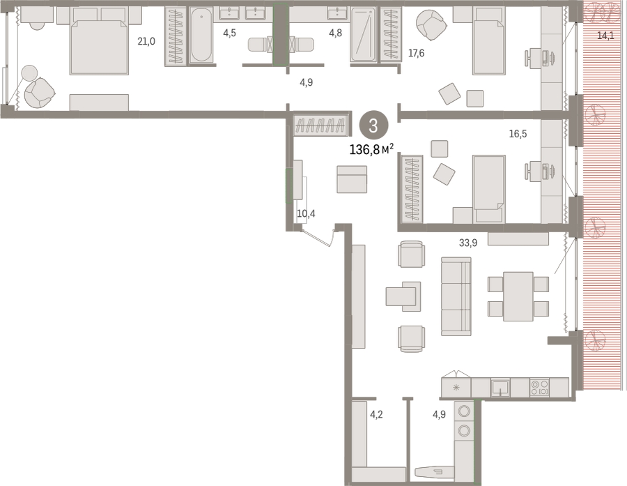 2-комнатная квартира в ЖК Триколор на 53 этаже в 1 секции. Дом сдан.
