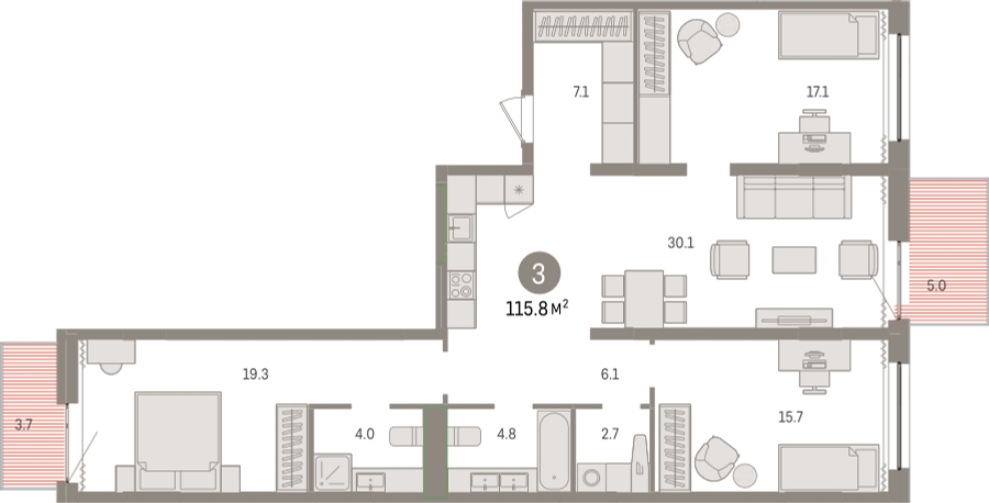 2-комнатная квартира в ЖК Триколор на 48 этаже в 1 секции. Дом сдан.