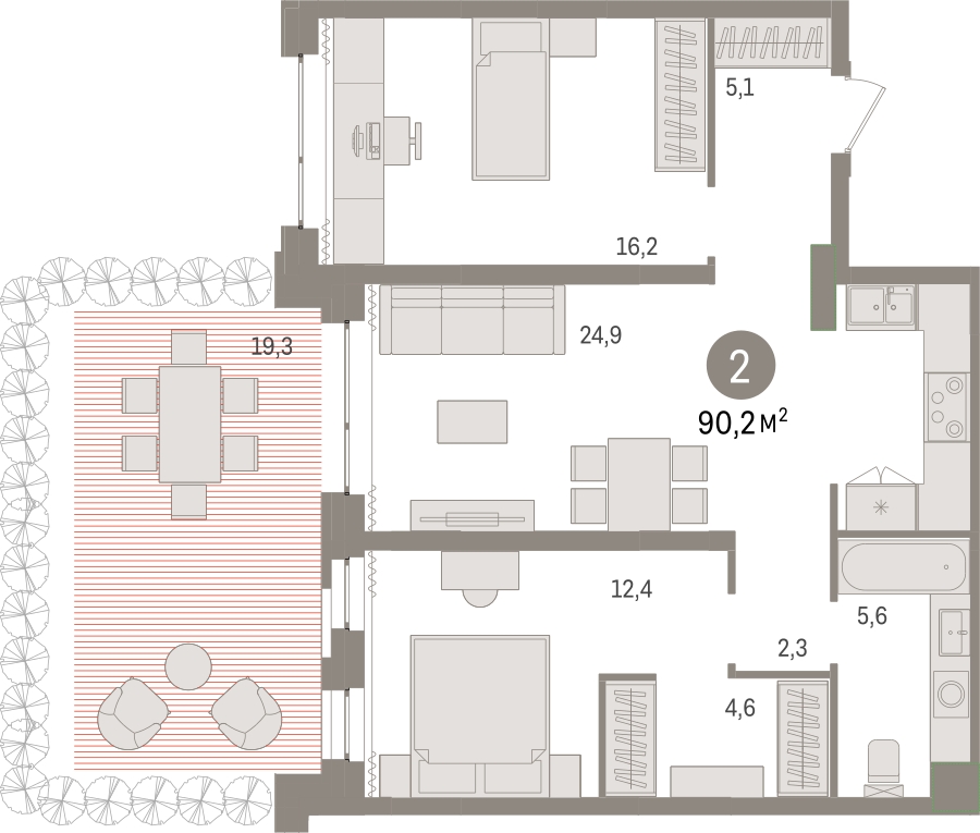 2-комнатная квартира с отделкой в ЖК Европейский квартал на 8 этаже в 3 секции. Сдача в 4 кв. 2025 г.