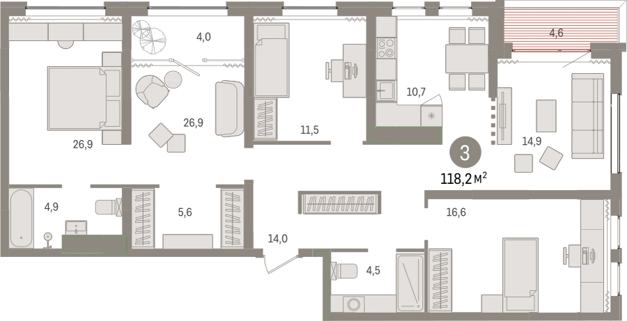 4-комнатная квартира с отделкой в ЖК Новин на 7 этаже в 5 секции. Сдача в 2 кв. 2024 г.