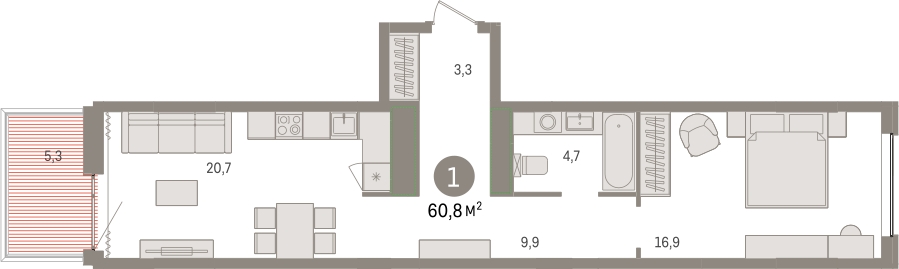 2-комнатная квартира в ЖК Котельнические высотки на 16 этаже в 2 секции. Дом сдан.