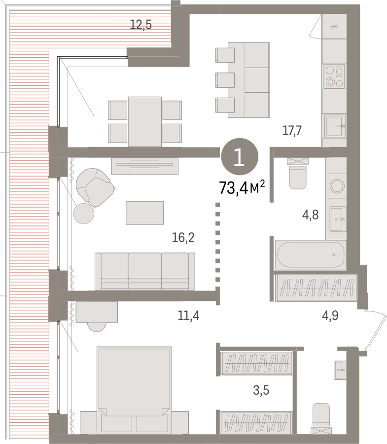 3-комнатная квартира в ЖК Котельнические высотки на 5 этаже в 8 секции. Сдача в 1 кв. 2019 г.