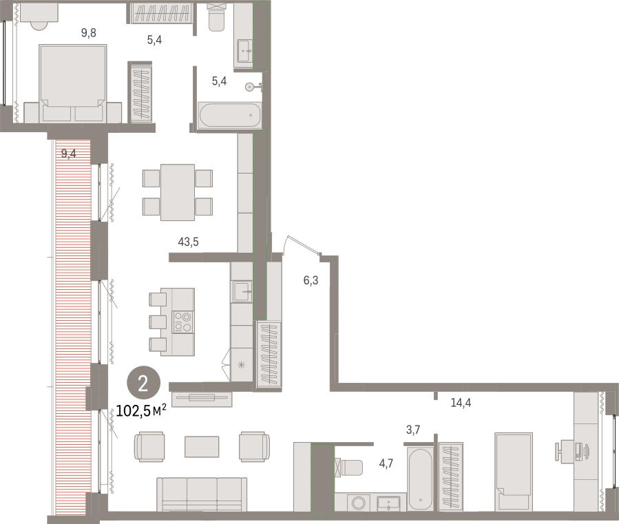2-комнатная квартира в ЖК Ривер парк на 5 этаже в 1 секции. Дом сдан.