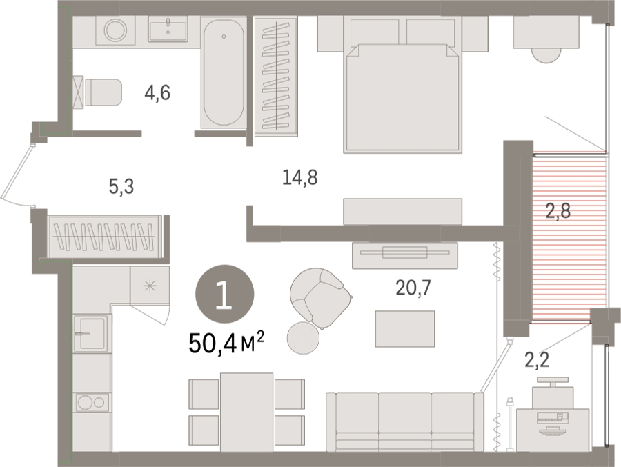 2-комнатная квартира с отделкой в ЖК Новин на 15 этаже в 5 секции. Сдача в 2 кв. 2024 г.
