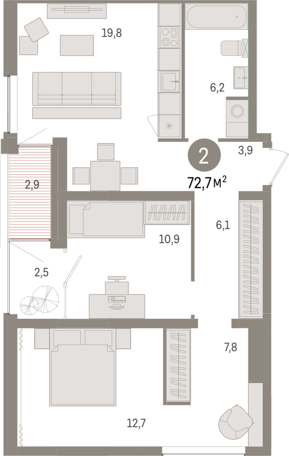 2-комнатная квартира в ЖК Котельнические высотки на 5 этаже в 6 секции. Сдача в 1 кв. 2019 г.
