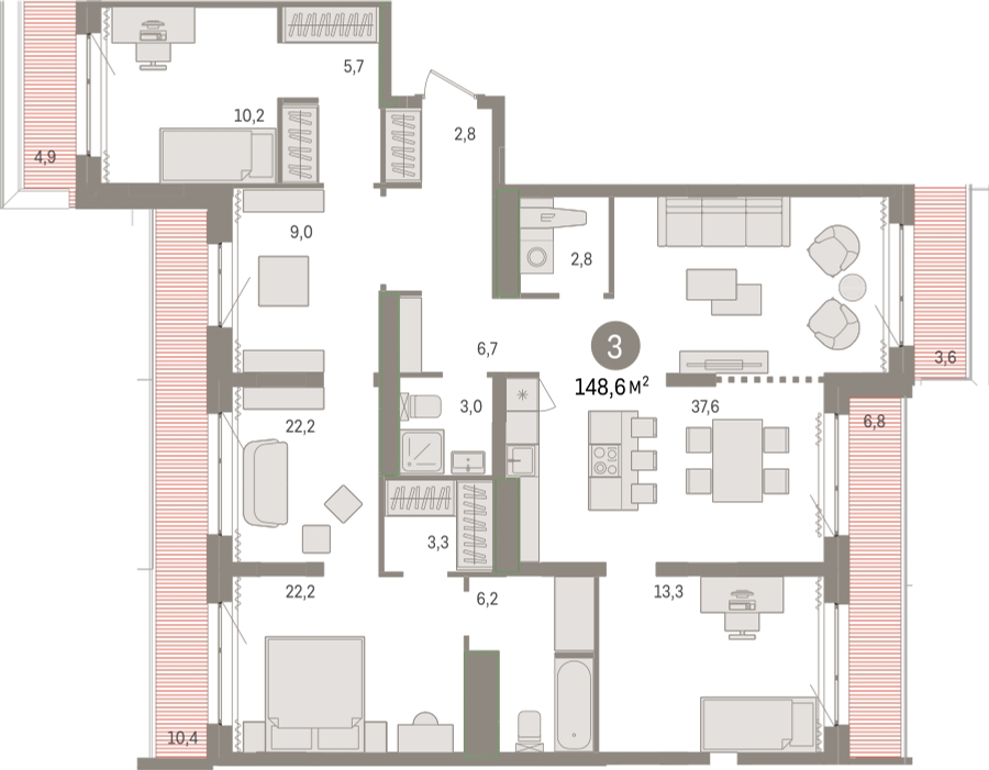 3-комнатная квартира в ЖК Котельнические высотки на 4 этаже в 6 секции. Дом сдан.