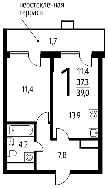 1-комнатная квартира в ЖК Новый Зеленоград на 7 этаже в 2 секции. Сдача в 1 кв. 2023 г.