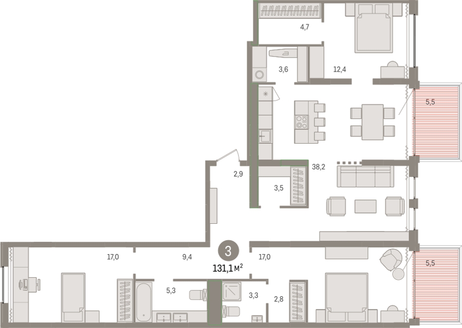 4-комнатная квартира с отделкой в ЖК Новин на 8 этаже в 3 секции. Сдача в 2 кв. 2024 г.