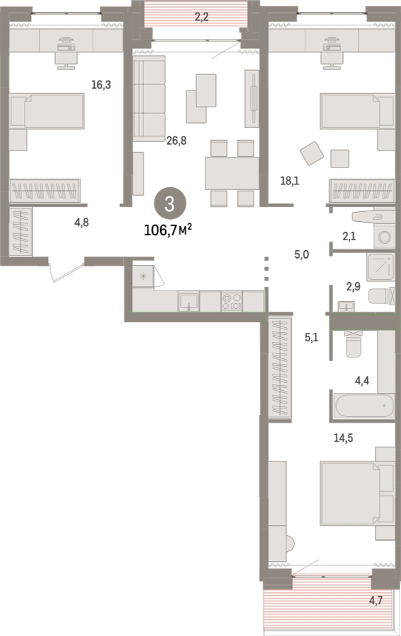 2-комнатная квартира с отделкой в ЖК Европейский квартал на 4 этаже в 3 секции. Сдача в 4 кв. 2025 г.