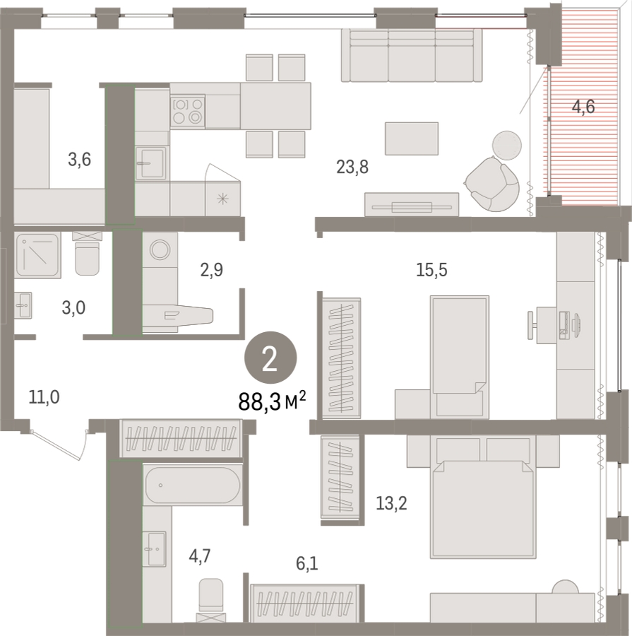 2-комнатная квартира с отделкой в ЖК Новин на 14 этаже в 7 секции. Сдача в 2 кв. 2024 г.
