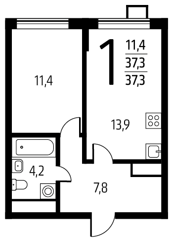 1-комнатная квартира с отделкой в ЖК Новые Ватутинки. Центральный на 13 этаже в 7 секции. Сдача в 1 кв. 2024 г.