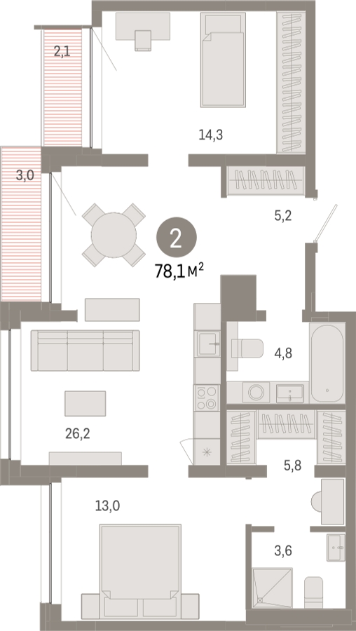 2-комнатная квартира с отделкой в ЖК Европейский квартал на 3 этаже в 3 секции. Сдача в 4 кв. 2025 г.