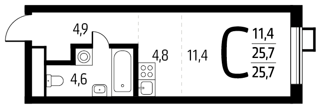 1-комнатная квартира (Студия) с отделкой в ЖК Новые Ватутинки. Центральный на 11 этаже в 7 секции. Сдача в 1 кв. 2024 г.