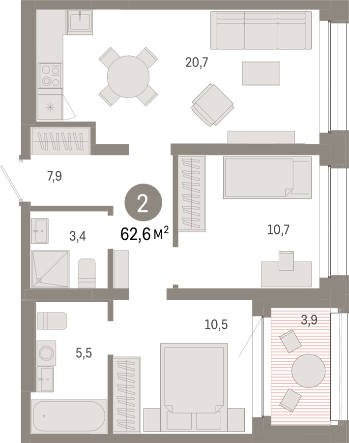 2-комнатная квартира с отделкой в ЖК Европейский квартал на 1 этаже в 3 секции. Сдача в 4 кв. 2025 г.