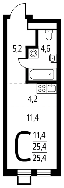 1-комнатная квартира (Студия) с отделкой в ЖК Новые Ватутинки. Центральный на 11 этаже в 4 секции. Сдача в 1 кв. 2024 г.