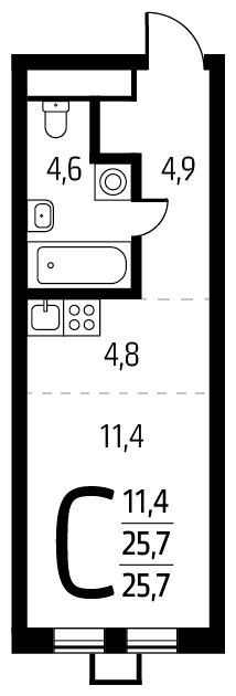 1-комнатная квартира в ЖК Жилой микрорайон Одинбург на 4 этаже в 2 секции. Сдача в 2 кв. 2025 г.