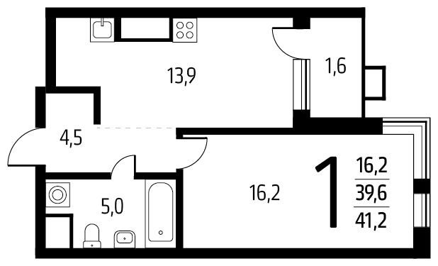 1-комнатная квартира с отделкой в ЖК Новые Ватутинки. Центральный на 9 этаже в 7 секции. Сдача в 1 кв. 2024 г.
