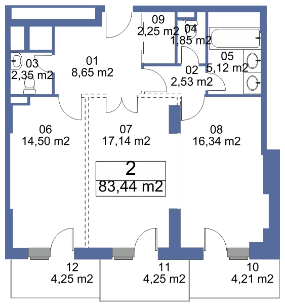 2-комнатная квартира в ЖК Маяк на 3 этаже в 1 секции. Сдача в 2 кв. 2017 г.