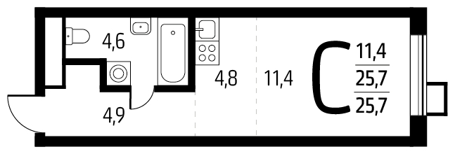 1-комнатная квартира (Студия) с отделкой в ЖК Новые Ватутинки. Центральный на 8 этаже в 1 секции. Сдача в 1 кв. 2024 г.