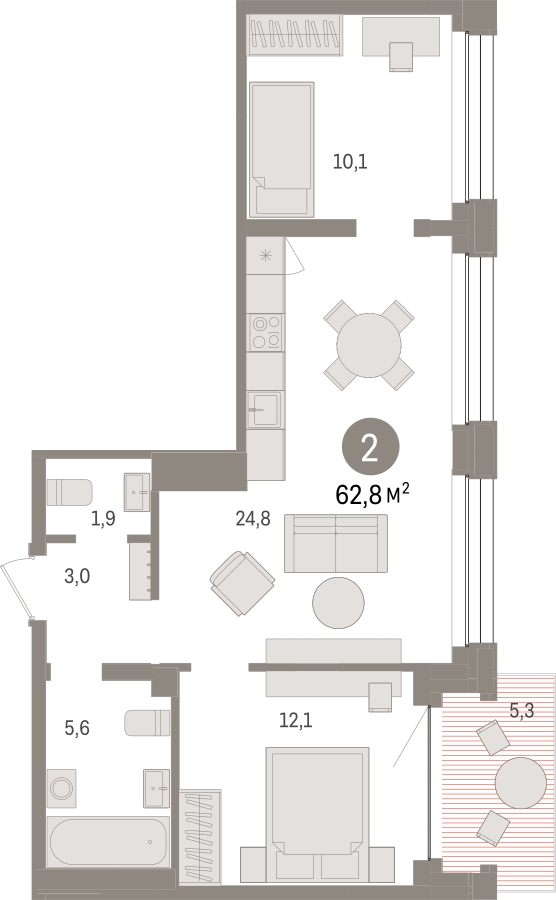 3-комнатная квартира с отделкой в ЖК Green Park на 2 этаже в 8 секции. Сдача в 1 кв. 2024 г.