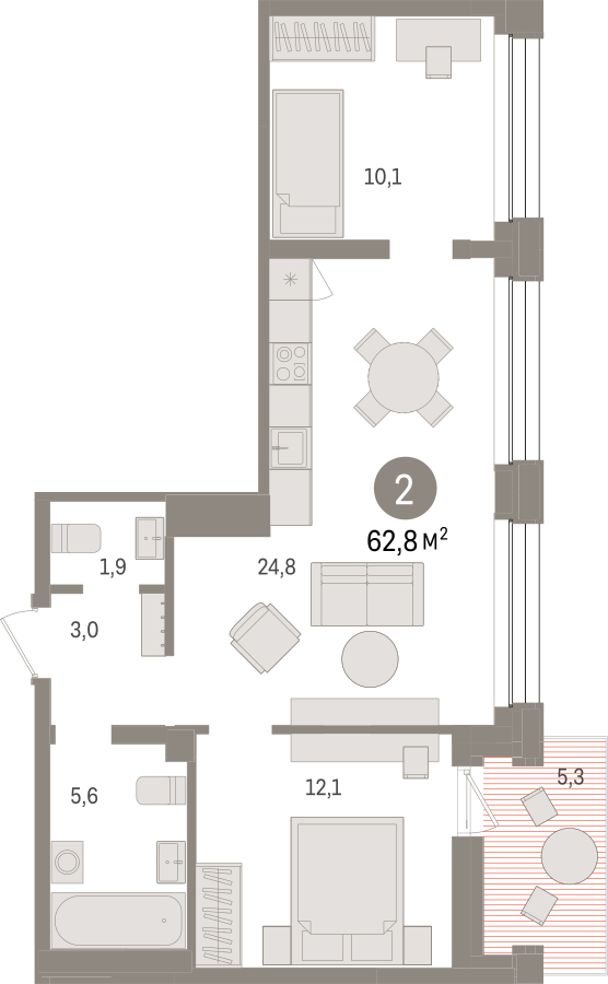3-комнатная квартира с отделкой в ЖК Green Park на 4 этаже в 1 секции. Сдача в 1 кв. 2024 г.