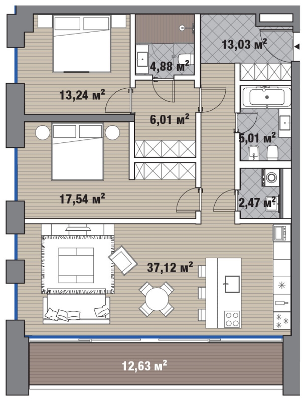 2-комнатная квартира с отделкой в ЖК Бутово Парк 2 на 14 этаже в 1 секции. Сдача в 2 кв. 2024 г.