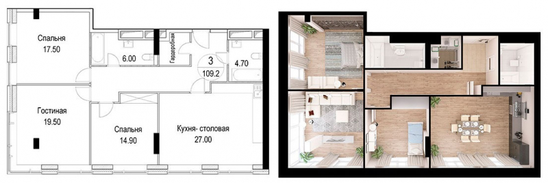 1-комнатная квартира с отделкой в ЖК Бутово Парк 2 на 14 этаже в 1 секции. Сдача в 2 кв. 2024 г.