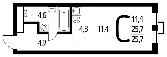 1-комнатная квартира (Студия) с отделкой в ЖК Новые Ватутинки. Центральный на 3 этаже в 7 секции. Сдача в 1 кв. 2024 г.