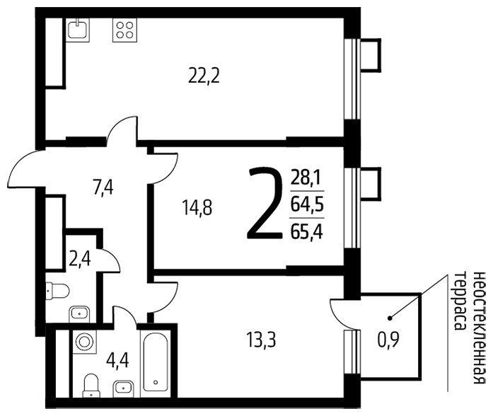 1-комнатная квартира в ЖК Новый Зеленоград на 12 этаже в 1 секции. Сдача в 1 кв. 2023 г.